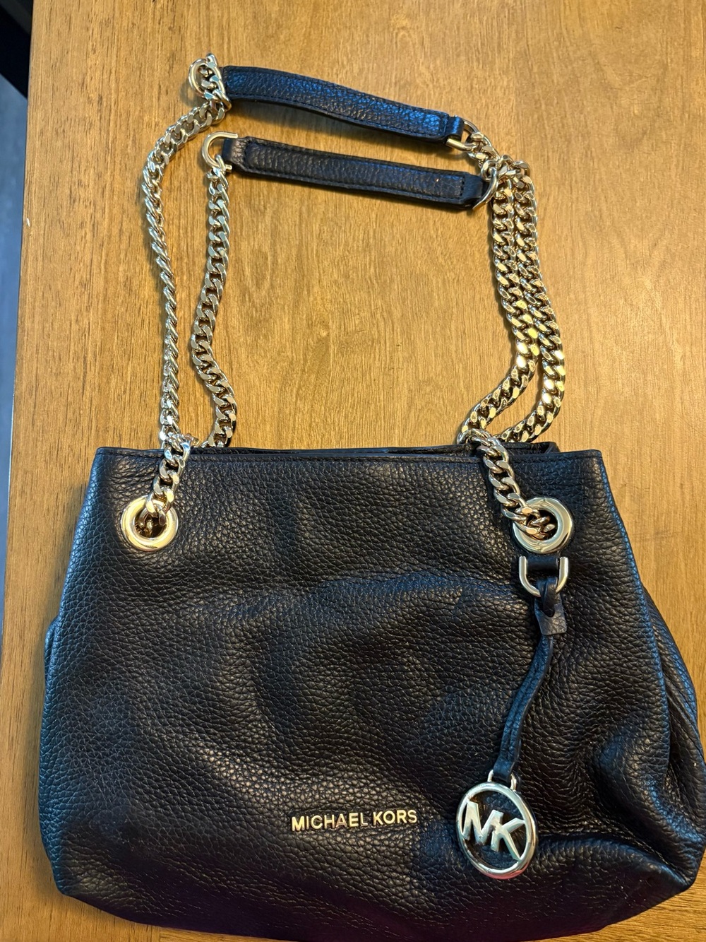 Black Leather Micheal Kors Chain-Handle Women's Tote